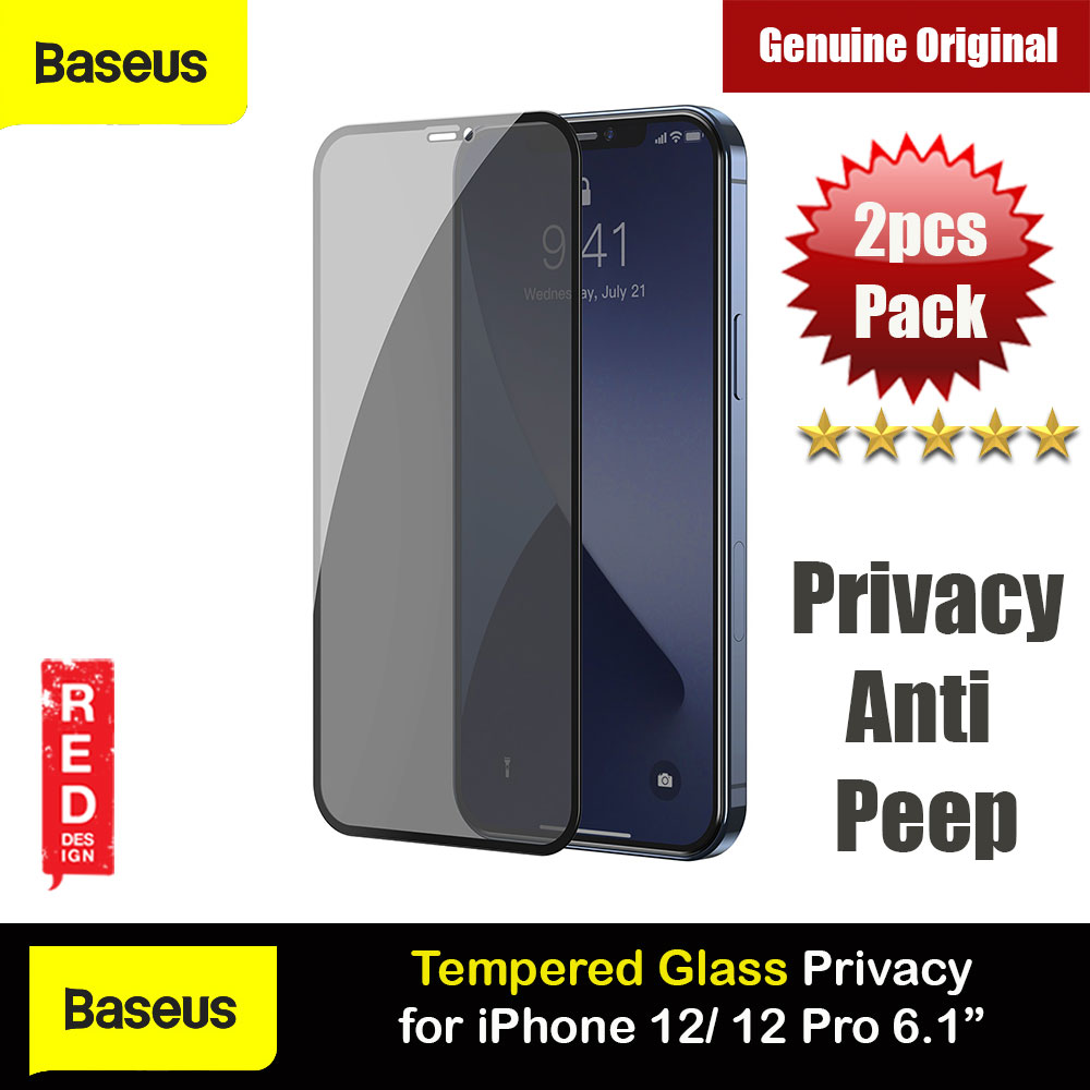 Baseus 0.3mm Privacy Anti Peep Anti View Full Screen Tempered Glass for iPhone 12 iPhone 12 Pro 6.1 (Privacy 2pcs Pack)