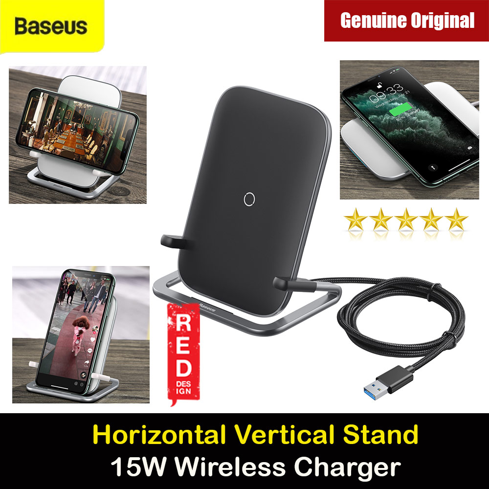 BASEUS RIB HORIZONTAL AND VERTICAL HOLDER WIRELESS CHARGING 15W Wireless Charging Stand (Black)