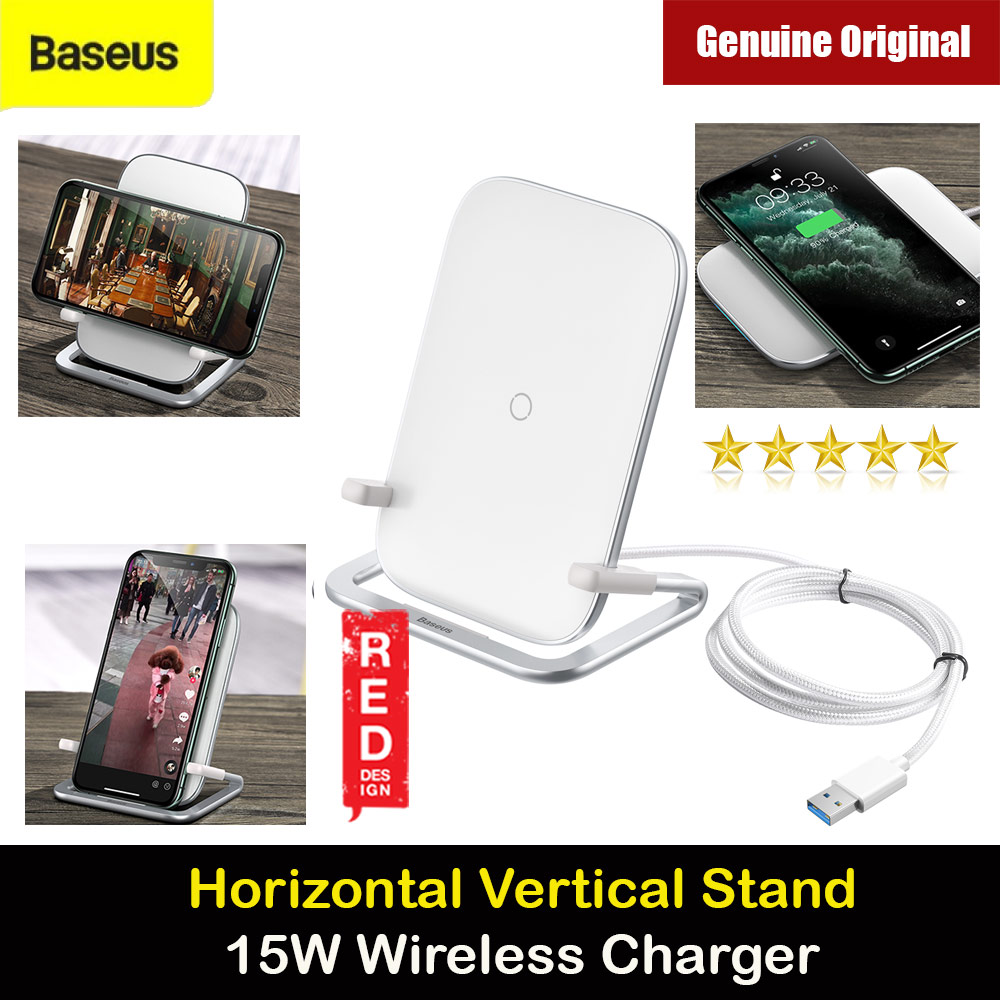 BASEUS RIB HORIZONTAL AND VERTICAL HOLDER WIRELESS CHARGING 15W Wireless Charging Stand (White)