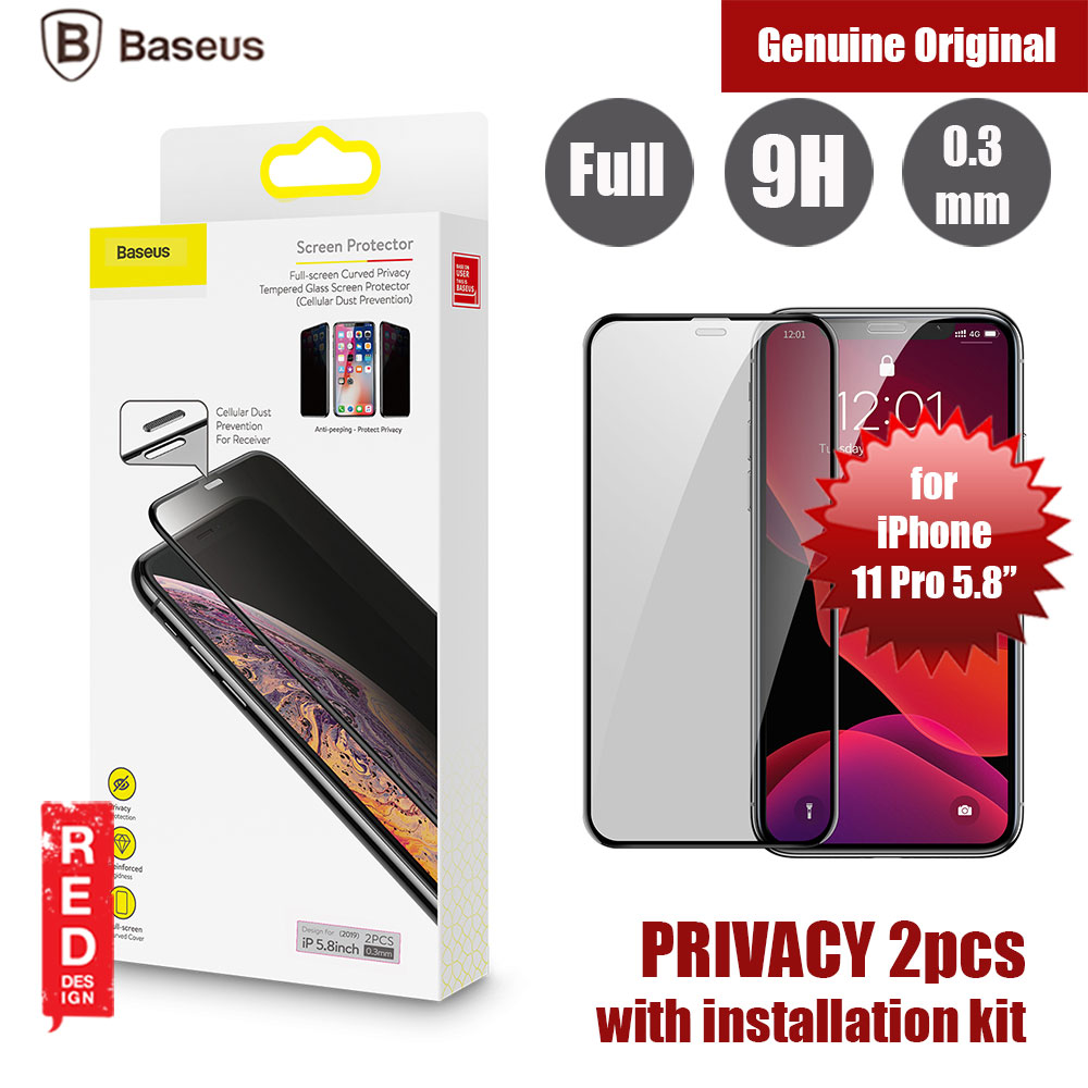 Baseus 3D Anti Peep View Spy Privacy Full Coverage Tempered Glass wit Anti Dust  for Apple iPhone 11 Pro 5.8 (Anti Peep View Privacy Black)