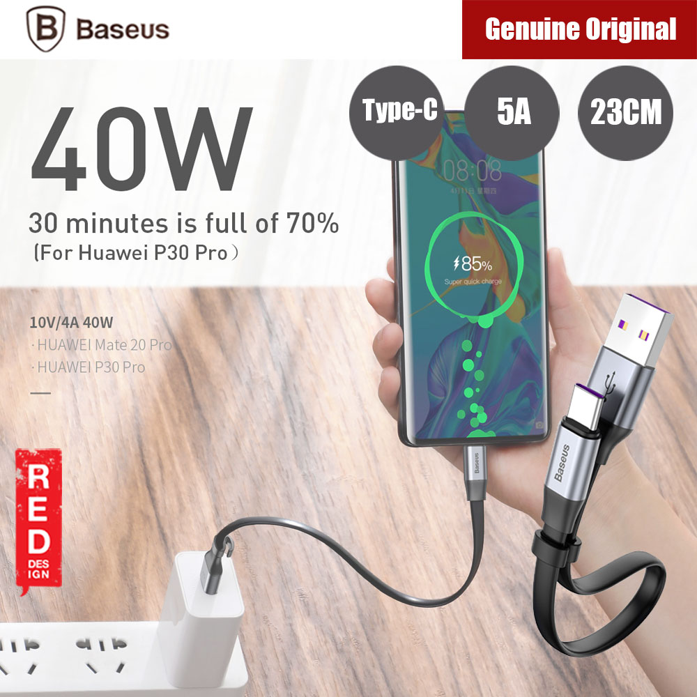 Baseus Nimble Type C Portable Cable 40W 5A Huawei Super Quick Charge Type C Cable 16cm for Mate 20 Pro P30 Pro (Grey)