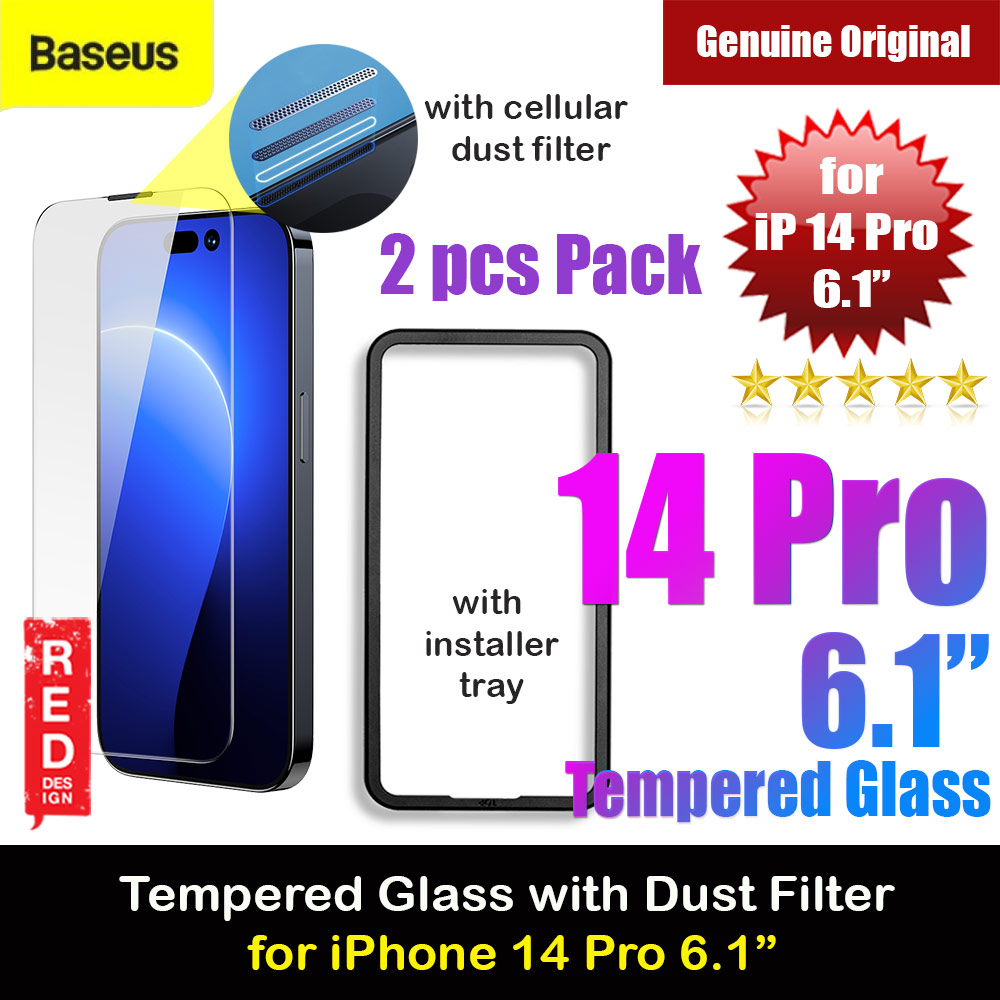 Baseus Full Coverage Invisible Tempered Glass with Cellular Dust Prevention for iPhone 14 Pro 6.1 (HD Clear 2pcs)