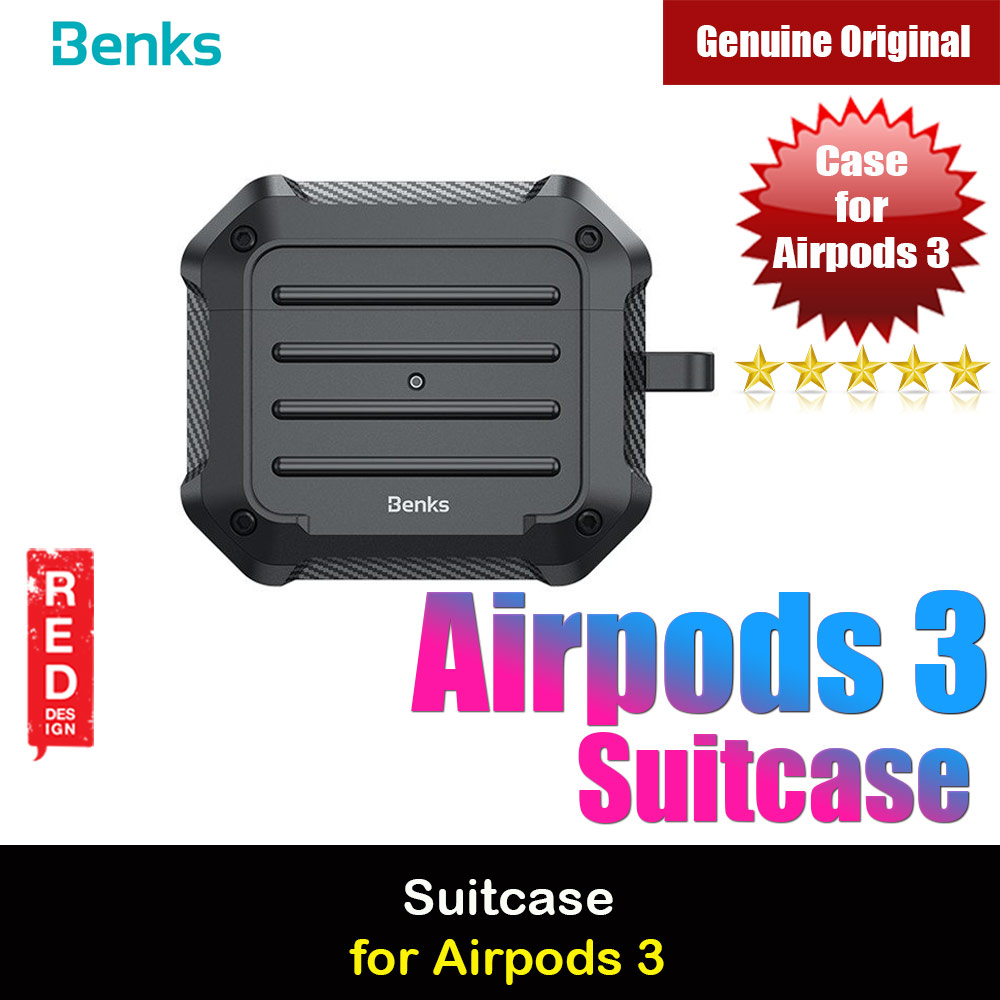 Benks Suitcase Protective Case for AirPods 3 Liquid Silicone Case with Carabiner Hook (Black)