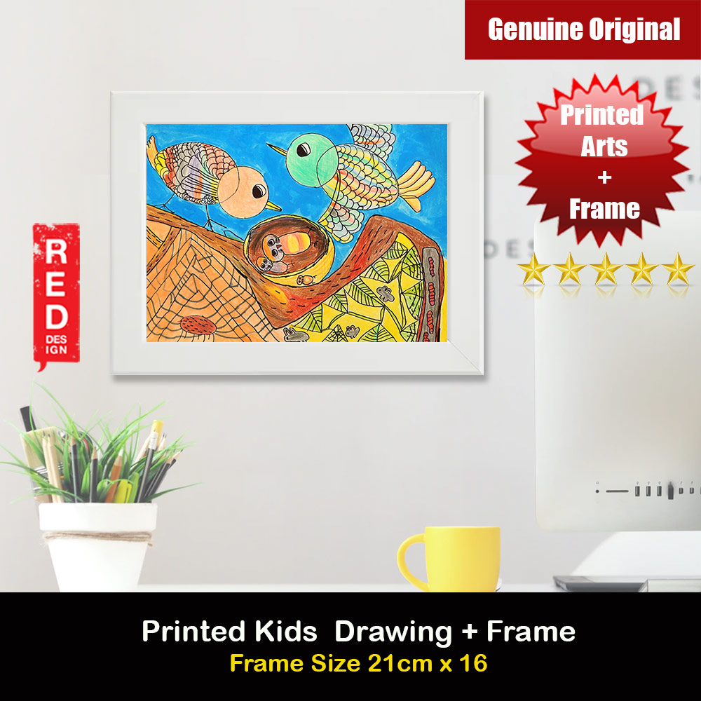 Printed Kids Drawing with Frame 21cm x 16cm (Bird Family)