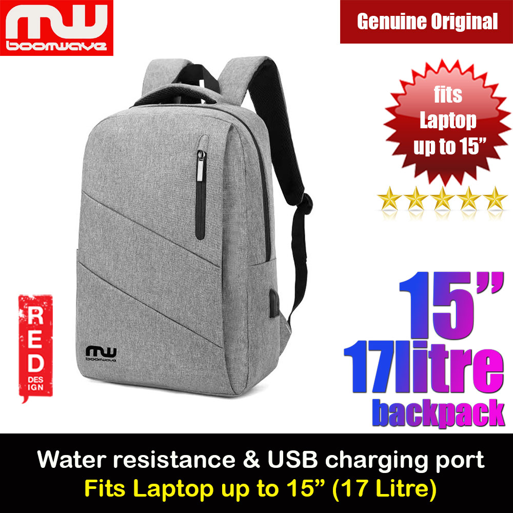 Boomwave Light Series Backpack with USB Charging Port for Laptop up to 15" inches (Grey)