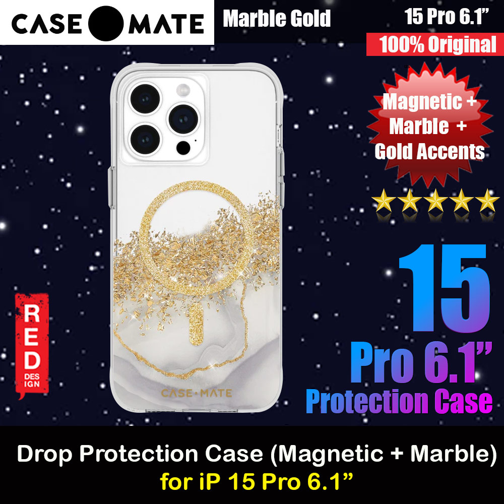Case Mate Case-Mate Stylish Design Karat Drop Protection Case with Magsafe Magnetic Charging for iPhone 15 Pro 6.1 (Marble Gold)