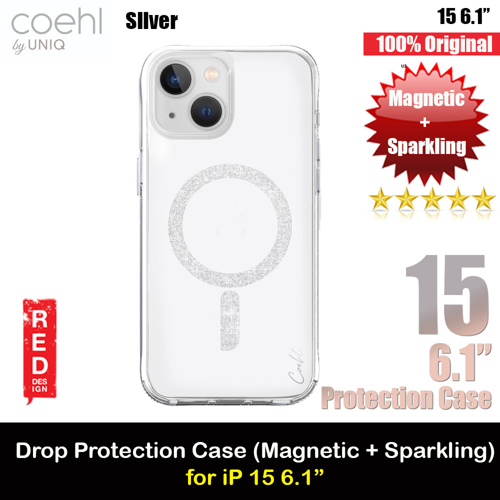Coehl by Uniq Design for Modern Women Girl Lady Magnetic Charging Compatible for iPhone 15 6.1 (Sparkling Silver)