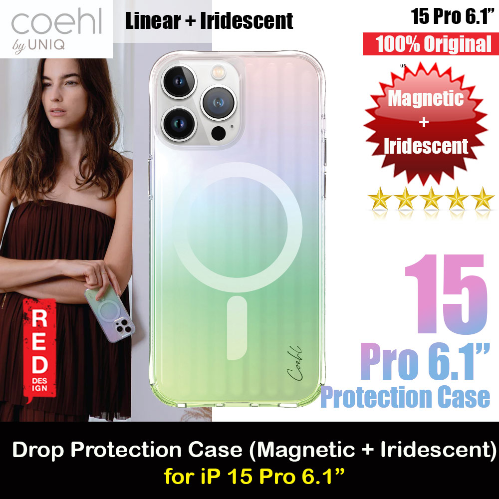 Coehl by Uniq Design for Modern Women Girl Lady Magnetic Charging Compatible for iPhone 15 Pro 6.1 (Linear Iridescent)