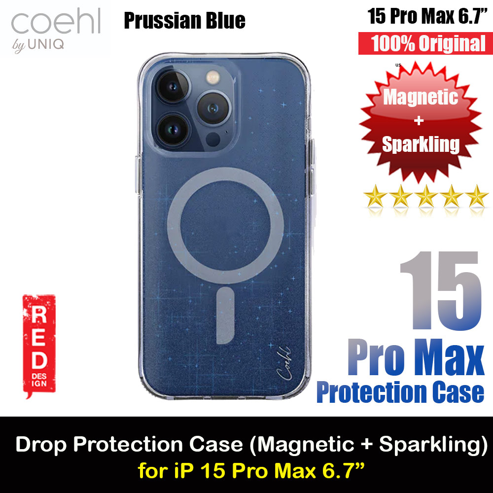 Coehl by Uniq Design for Modern Women Girl Lady Magnetic Charging Compatible for iPhone 15 Pro Max 6.7 (Sparkling Prussian  Blue)