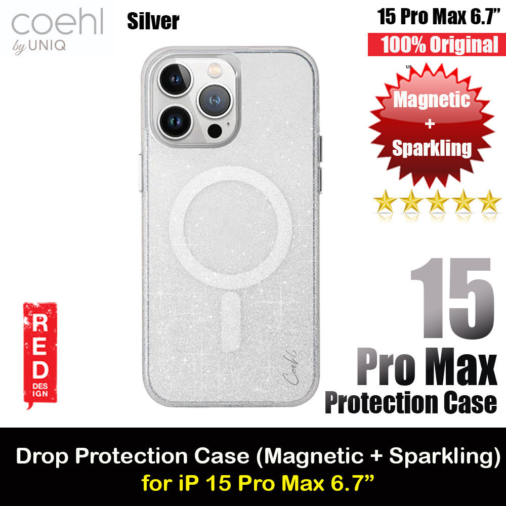 Coehl by Uniq Design for Modern Women Girl Lady Magnetic Charging Compatible for iPhone 15 Pro Max 6.7 (Sparkling Silver)