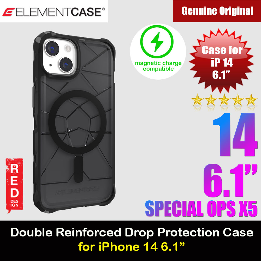 Element Case Special Ops Double Reinforced Drop  Protection Case with Magsafe Compatible for iPhone 14 6.1 (Smoke Black)