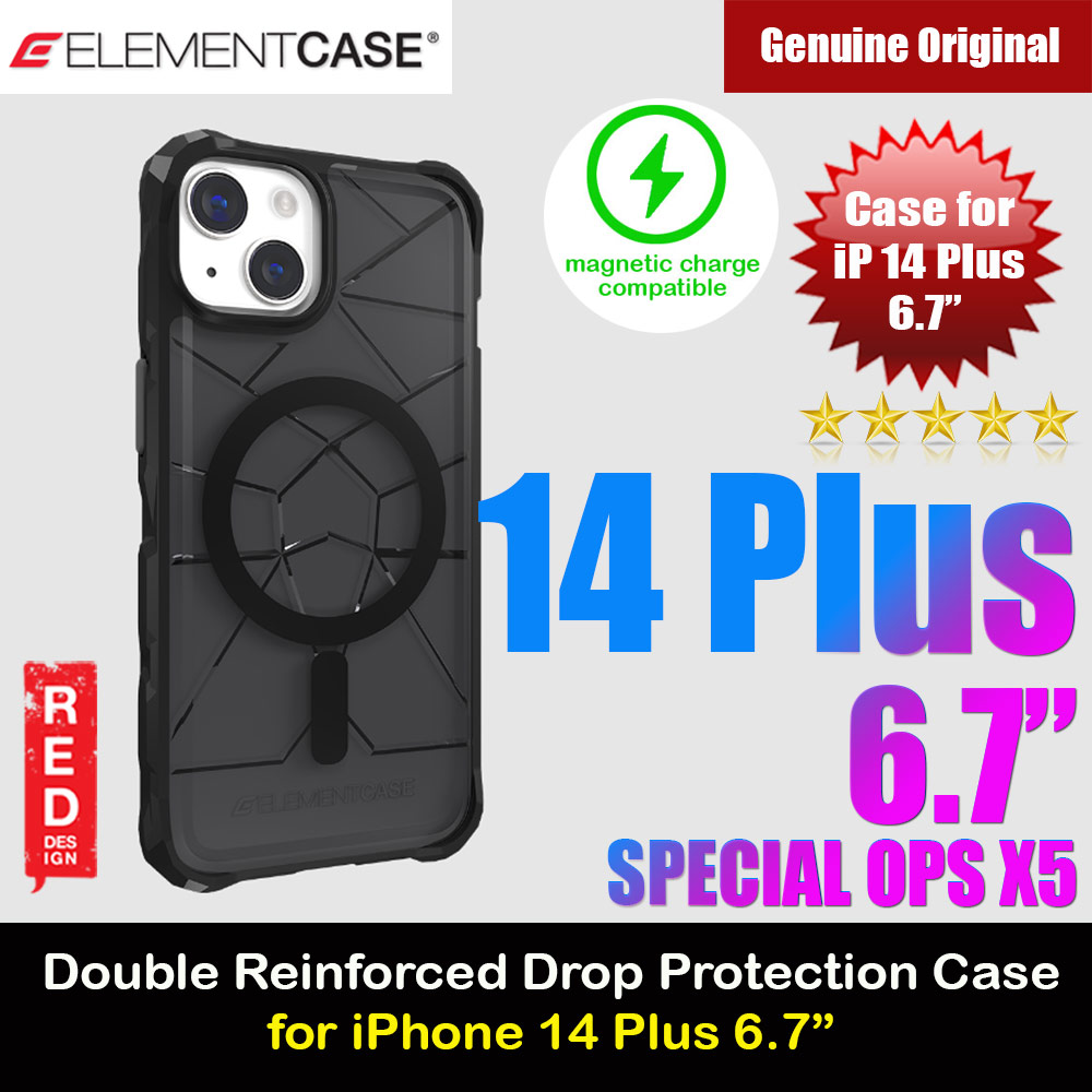 Element Case Special Ops Double Reinforced Drop  Protection Case with Magsafe Compatible for iPhone 14 Plus 6.7 (Smoke Black)