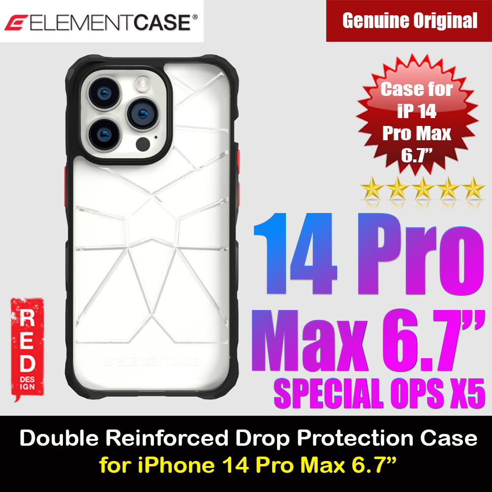 Element Case Special Ops Double Reinforced Drop Protection Case Compatible for iPhone 14 Pro Max 6.7 (Clear Black)