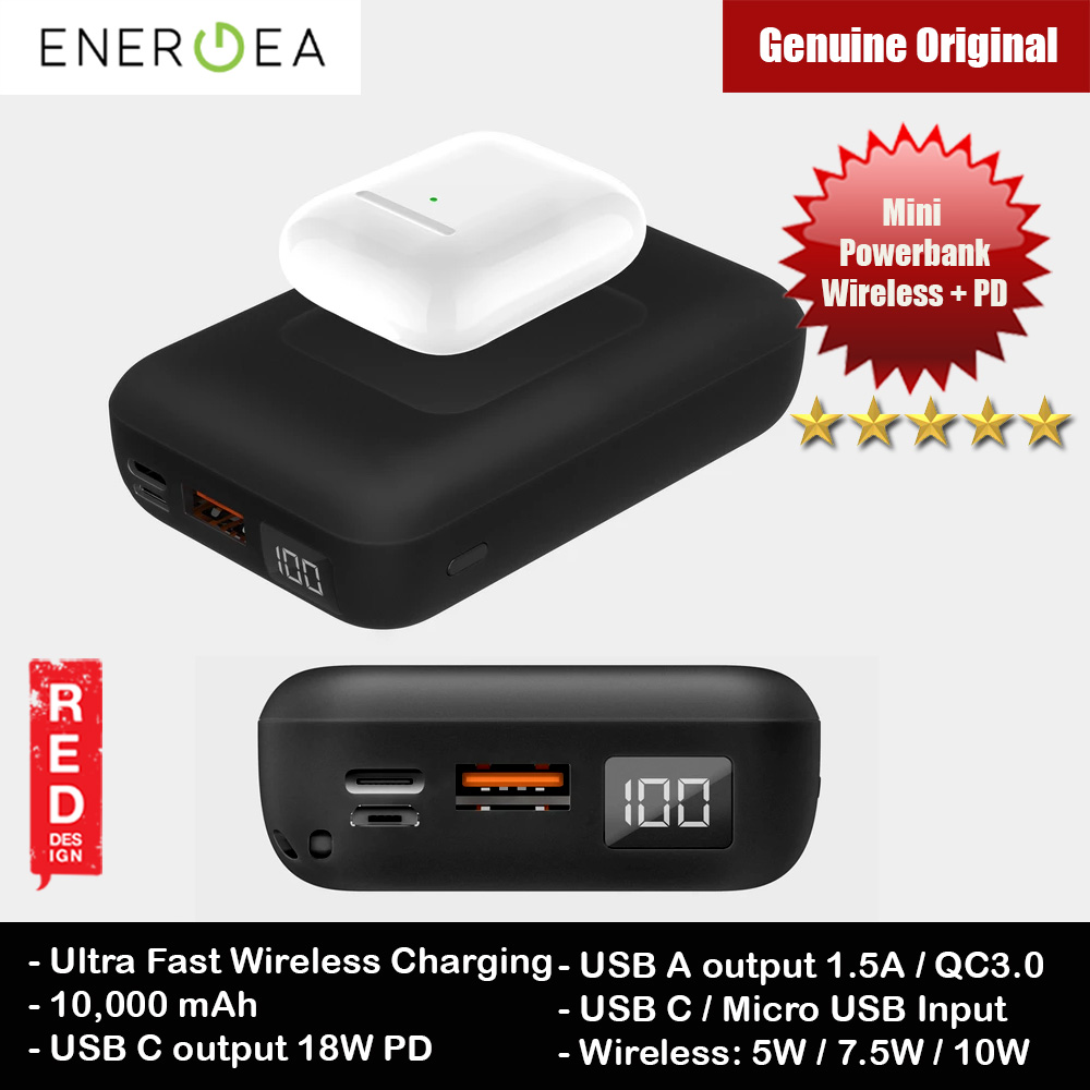 Energea  Compac Wireless PD USB C PD Power Delivery 18W Wireless Power Bank 10000mAh for iPhone Huawei Samsung