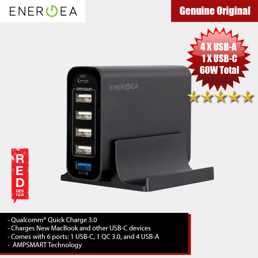 Energea PowerHub 6C+ 6 Port PD Type-C Qualcomm 3.0 USB A Port 60W Charging Station for iPhone 11 Pro Max iPhone XS Max Galaxy Note 9 Macbook