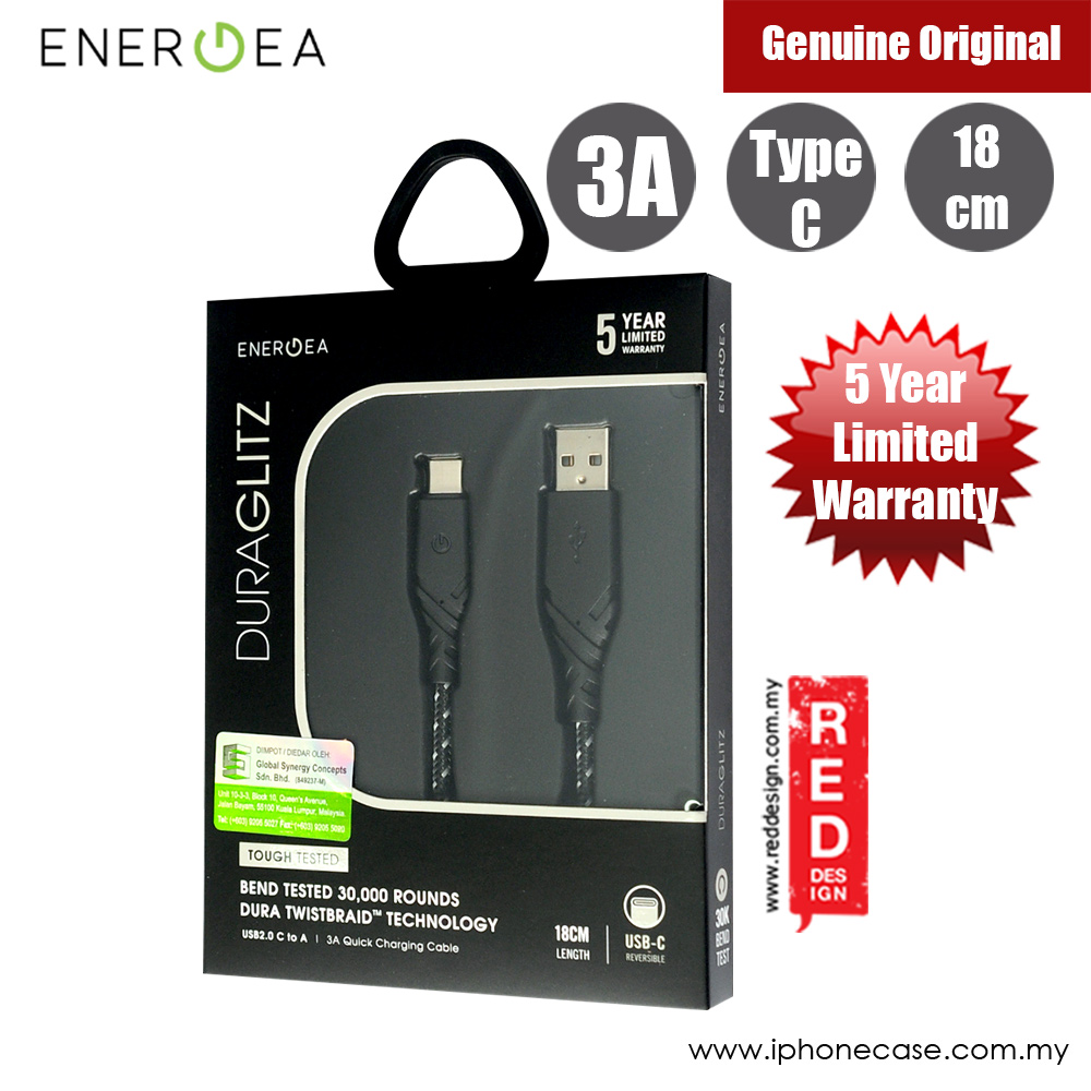 Energea DuraGlitz 3A Fast Speed Charging Type-C Cable 18cm (Black)
