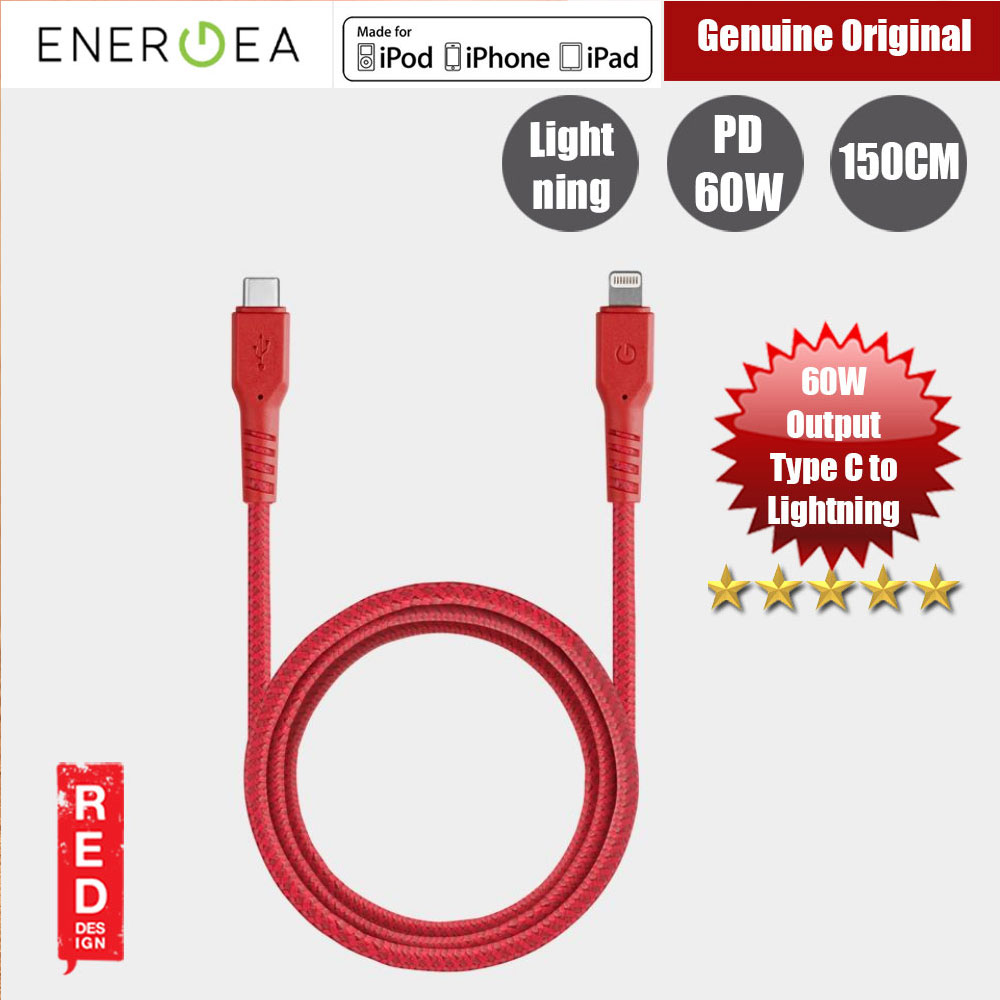 Energea FIBRA TOUGH Type C to  Lightning PD Fast Charge 60W Cable for Apple iPhone 11 Pro iPhone 11 Pro Max 150cm (Red)