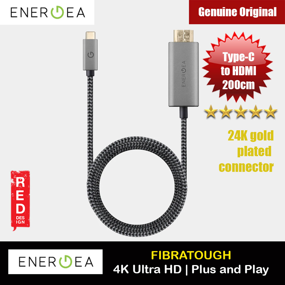Energea Fibra Tough 24K Gold Plate 4K USB C  to HDMI Type C to HDMI Cable for Macbook Laptop with Type C Port (200cm)