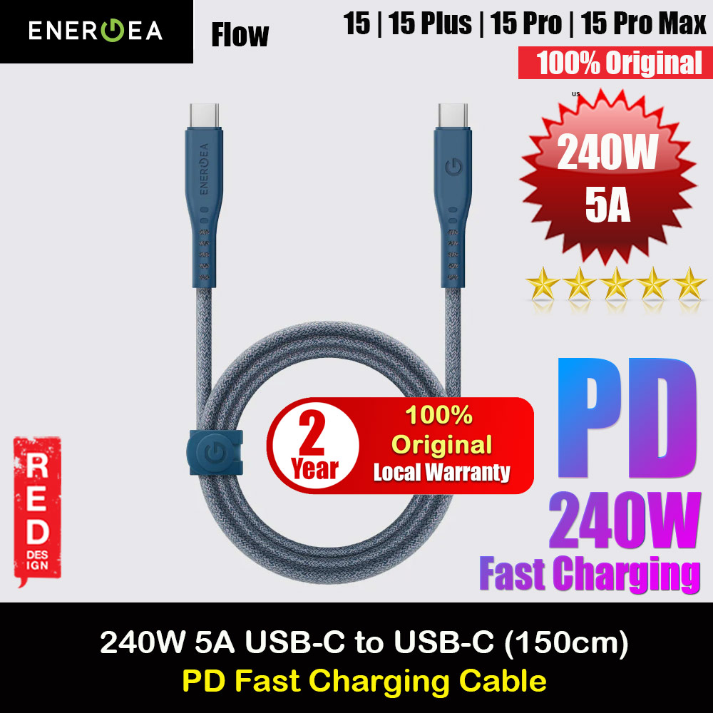 Energea Flow PD 240W USB-C to USB-C Fast Charging Cable for iPhone 15 Pro Max Smartphone Laptop Tablet (Blue)