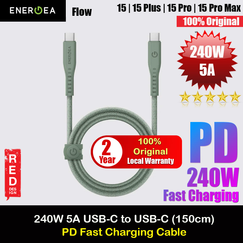 Energea Flow PD 240W USB-C to USB-C Fast Charging Cable for iPhone 15 Pro Max Smartphone Laptop Tablet (Green)