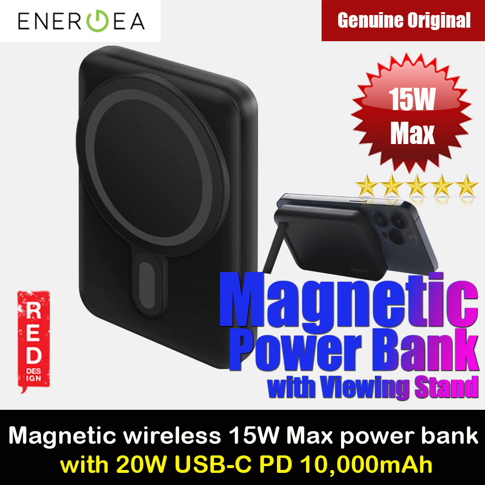 Energea Magpac Mini Magnetic Wireless Charge Charging Powerbank 15W Max 20W USB-C PD with Viewing Stand (Black)