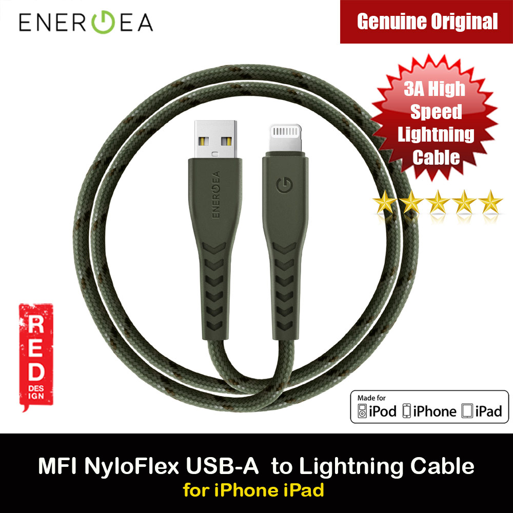 Energea NYLOFLEX MFI 3A Rapid Charge and Sync Lightning Cable 150CM (Green)