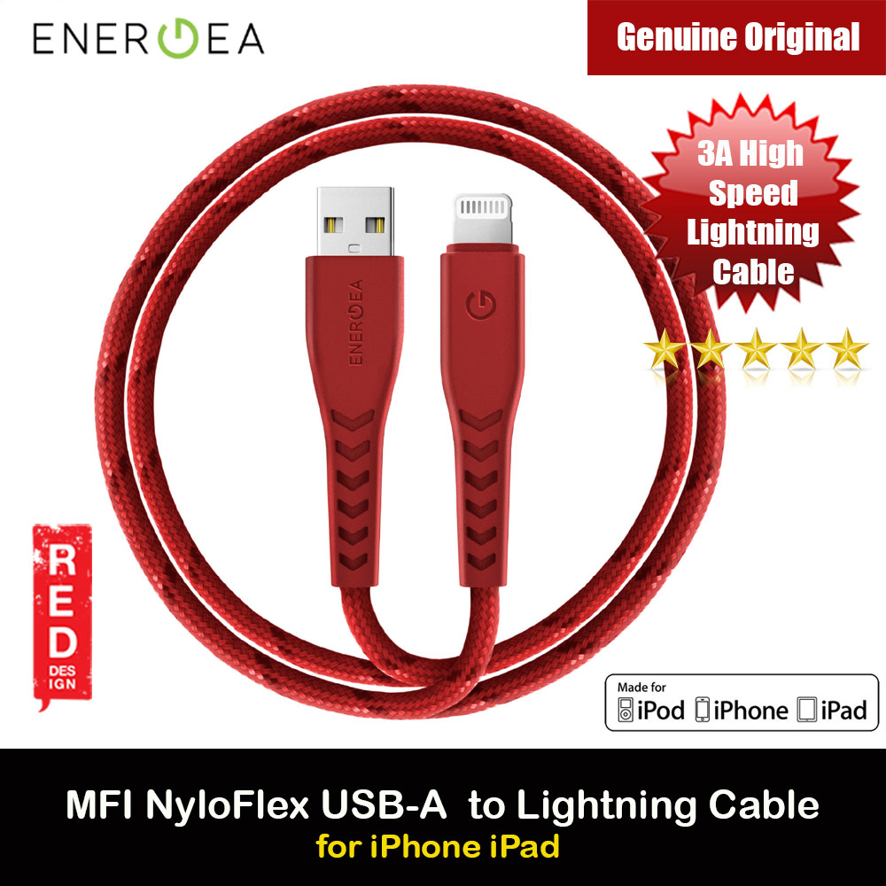Energea NYLOFLEX MFI 3A Rapid Charge and Sync Lightning Cable 150CM (Red)