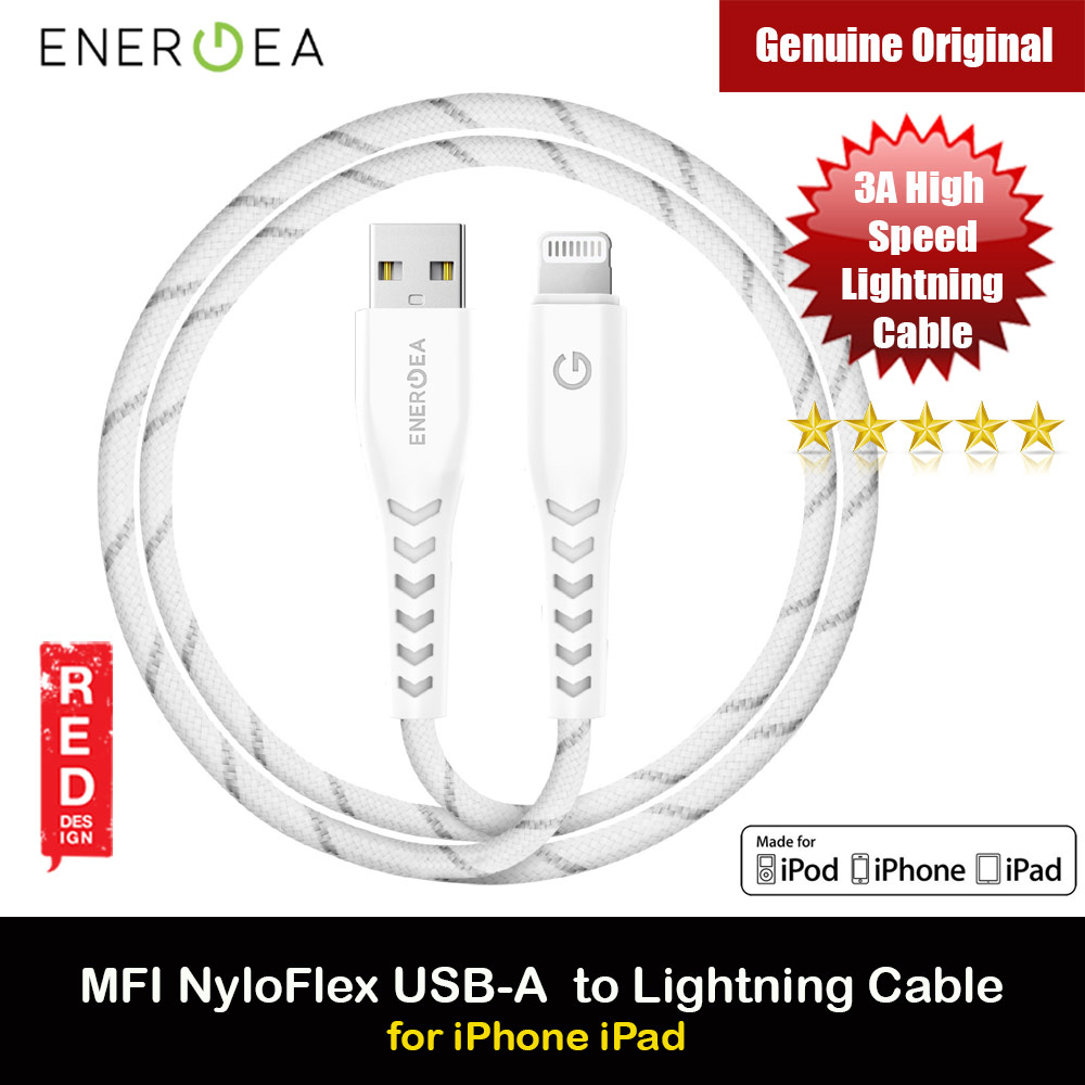 Energea NYLOFLEX MFI 3A Rapid Charge and Sync Lightning Cable 150CM (White)