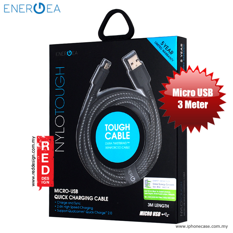 Energea Duraglitz Micro USB Rapid Charge and Sync Braid Cable 3M - Black