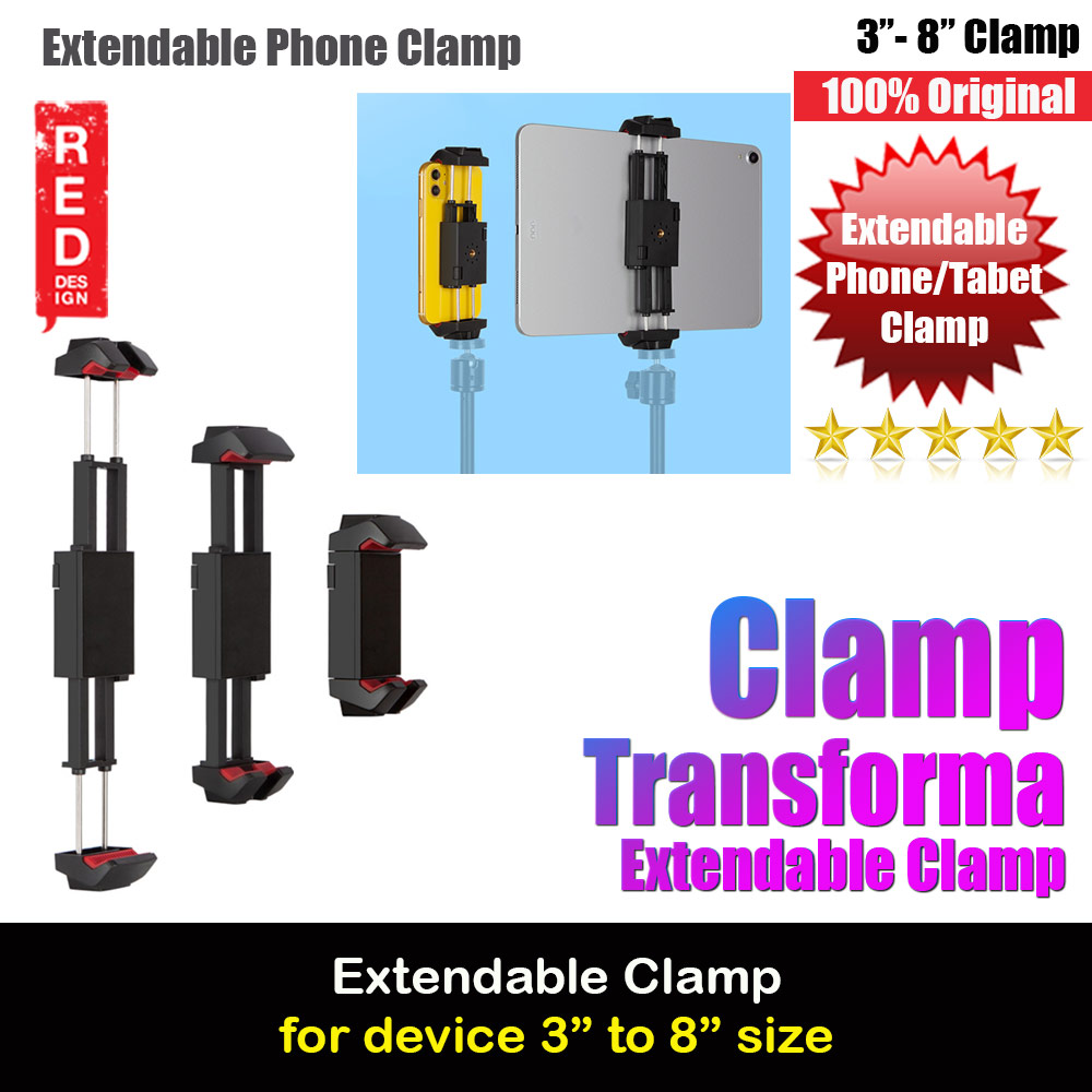 Red Design Selected Extendable Phone Tablet Holder Clamp Clip Mount for 3 inches to 8 inches 7 cm to 20cm Size (Black)