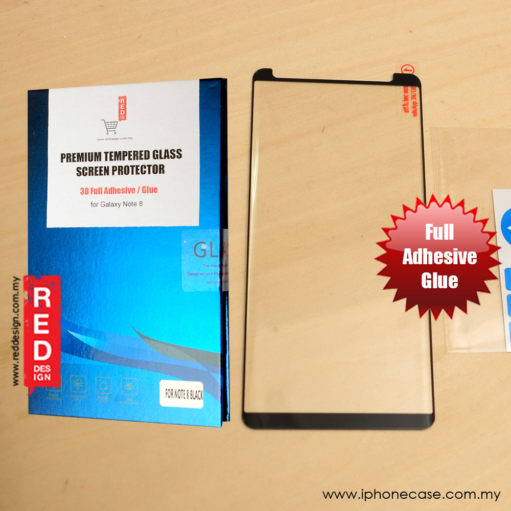 Red Design Curve Edge Full Adhesive Glue Screen Tempered Glass for Samsung Galaxy Note 8 Curve 0.15 mm (Black)