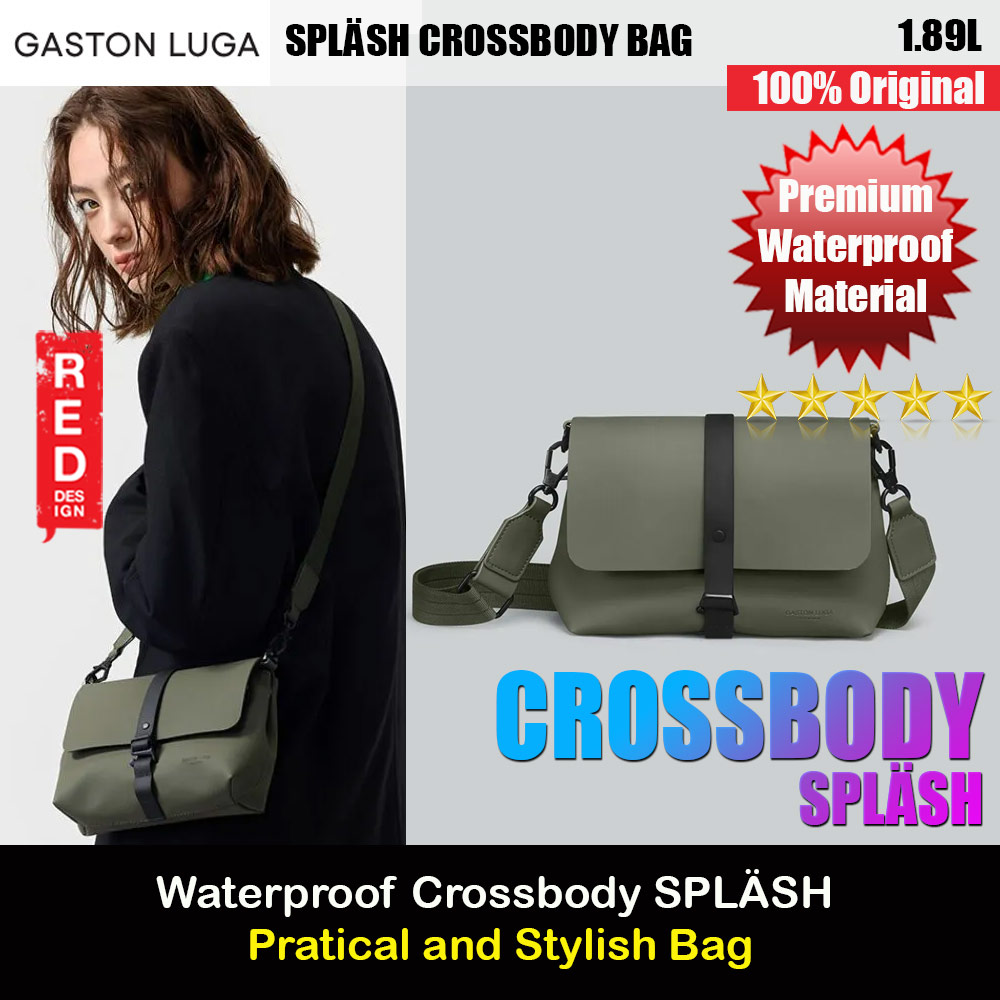 Gaston Luga SPLÄSH CROSSBODY BAG Premium Waterproof Eco Material Bag Compact Messenger Style Bag with Detachable Shoulder Strap As Clutch (Olive)