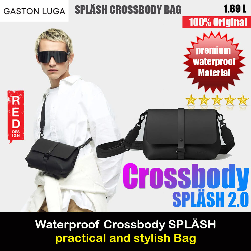 Gaston Luga SPLÄSH CROSSBODY BAG Premium Waterproof Eco Material Bag Compact Messenger Style Bag with Detachable Shoulder Strap As Clutch (Black)