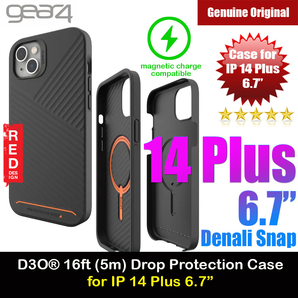 Gear4 D3O® Denali Snap 5 meter Drop Protection Case with Magsafe Compatible for iPhone 14 Plus 6.7 (Black)