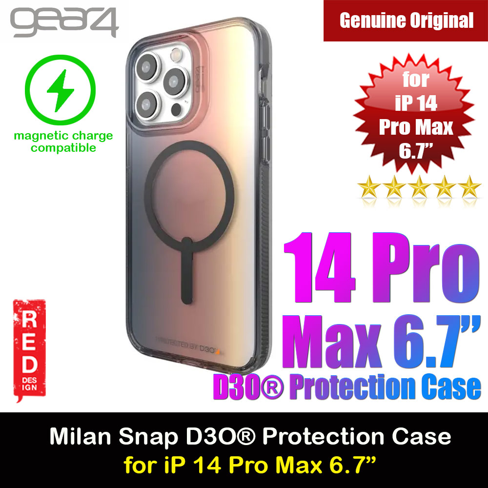Gear4 Milan Snap Snap D30 Transparent Ombre Design Drop Protection Lightweight Case with Magsafe Compatible for iPhone 14 Pro Max 6.7 (Sunset Ombre)