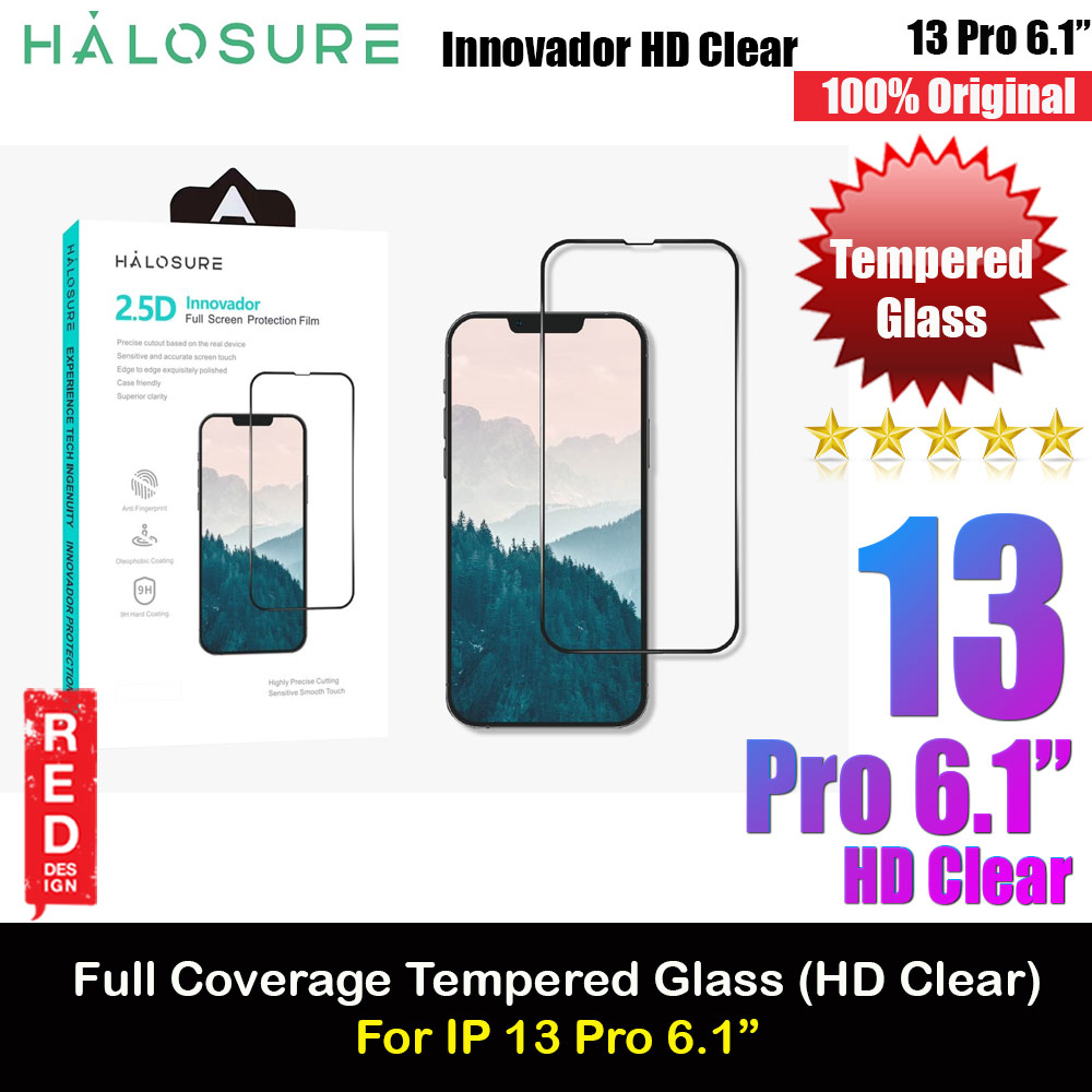 Halosure 2.5D Full Coverage Tempered Glass Screen Protector for Apple iPhone 13 Pro 6.1 (HD Clear)