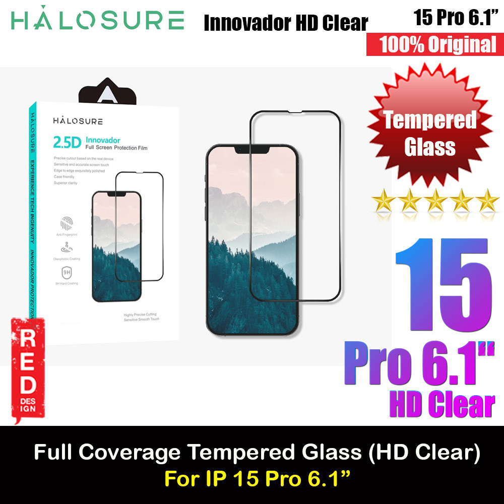 Halosure 2.5D Full Coverage Tempered Glass Screen Protector for Apple iPhone 15 Pro 6.1 (HD Clear)