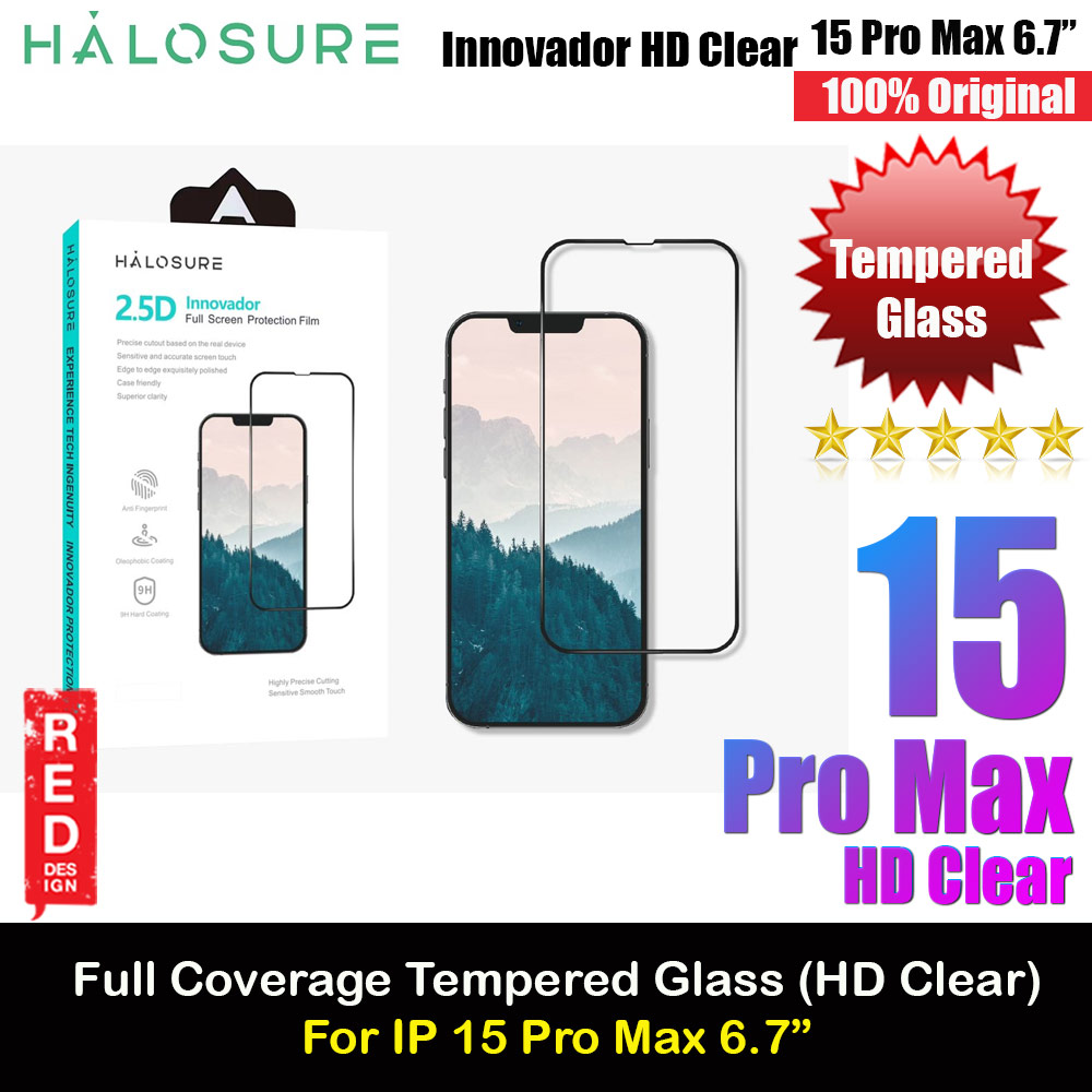 Halosure 2.5D Full Coverage Tempered Glass Screen Protector for Apple iPhone 15 Pro Max 6.7 (HD Clear)