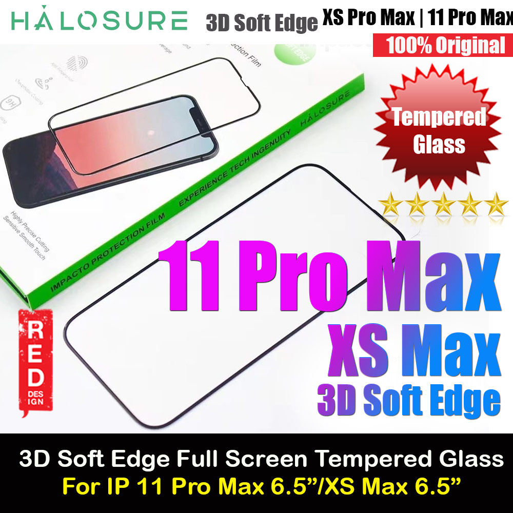 Halosure 3D Impacto Soft Edge Full Screen Tempered Glass Screen Protector for iPhone 11 Pro Max 6.5 XS Max 6.5 (Black)