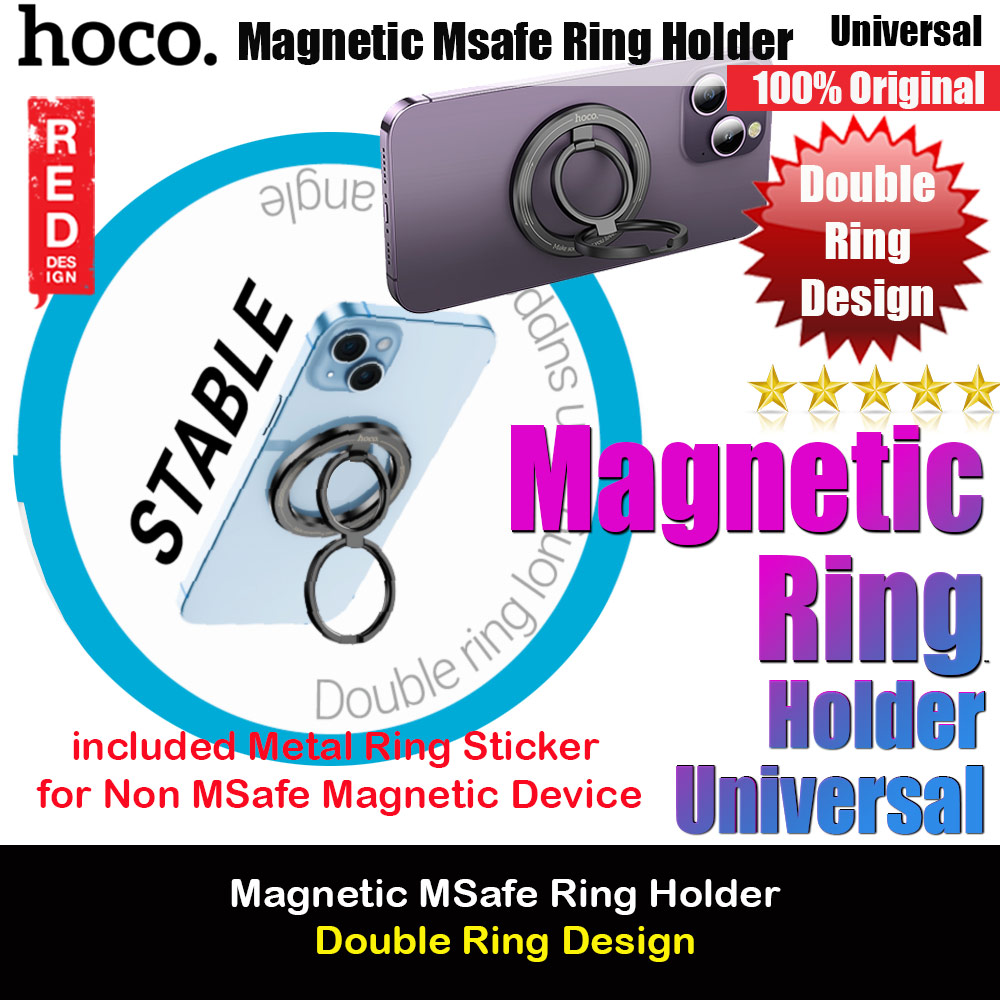 Hoco Magnetic MSafe Ring Holder Phone Grip and Kickstand Stand Double Ring Design Vertical Stand (Black)