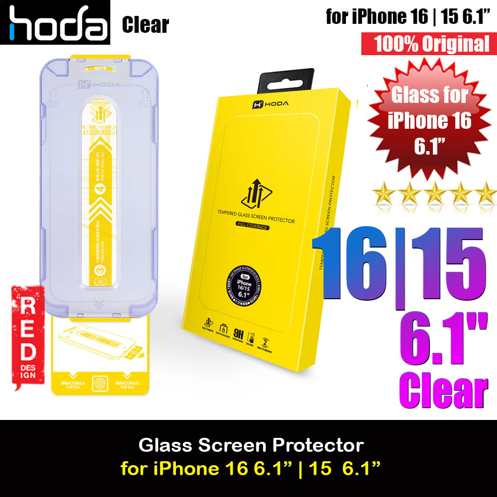 Hoda 0.33mm 2.5D Full Coverage Tempered Glass Screen Protector for iPhone 16 6.1 15 6.1 with Dust Free Helper (Clear)