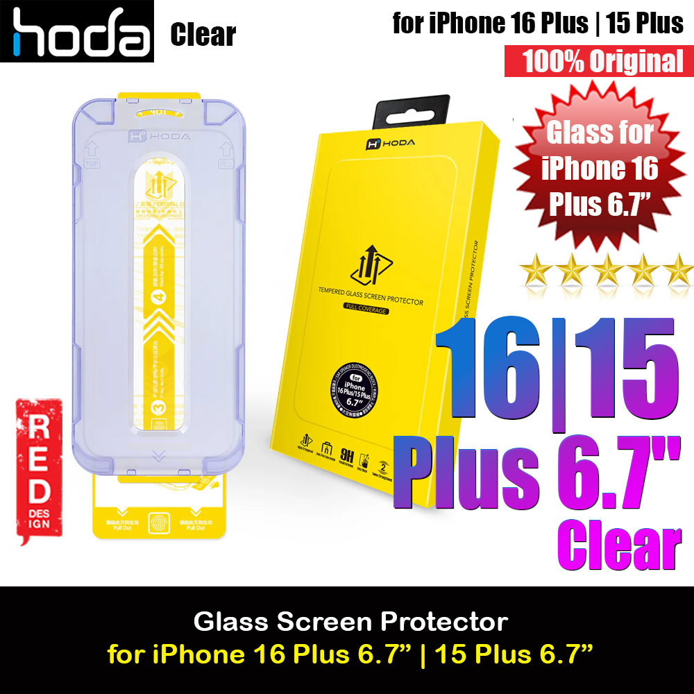 Hoda 0.33mm 2.5D Full Coverage Tempered Glass Screen Protector for iPhone 16 Plus 6.7 15 Plus 6.7 with Dust Free Helper (Clear)