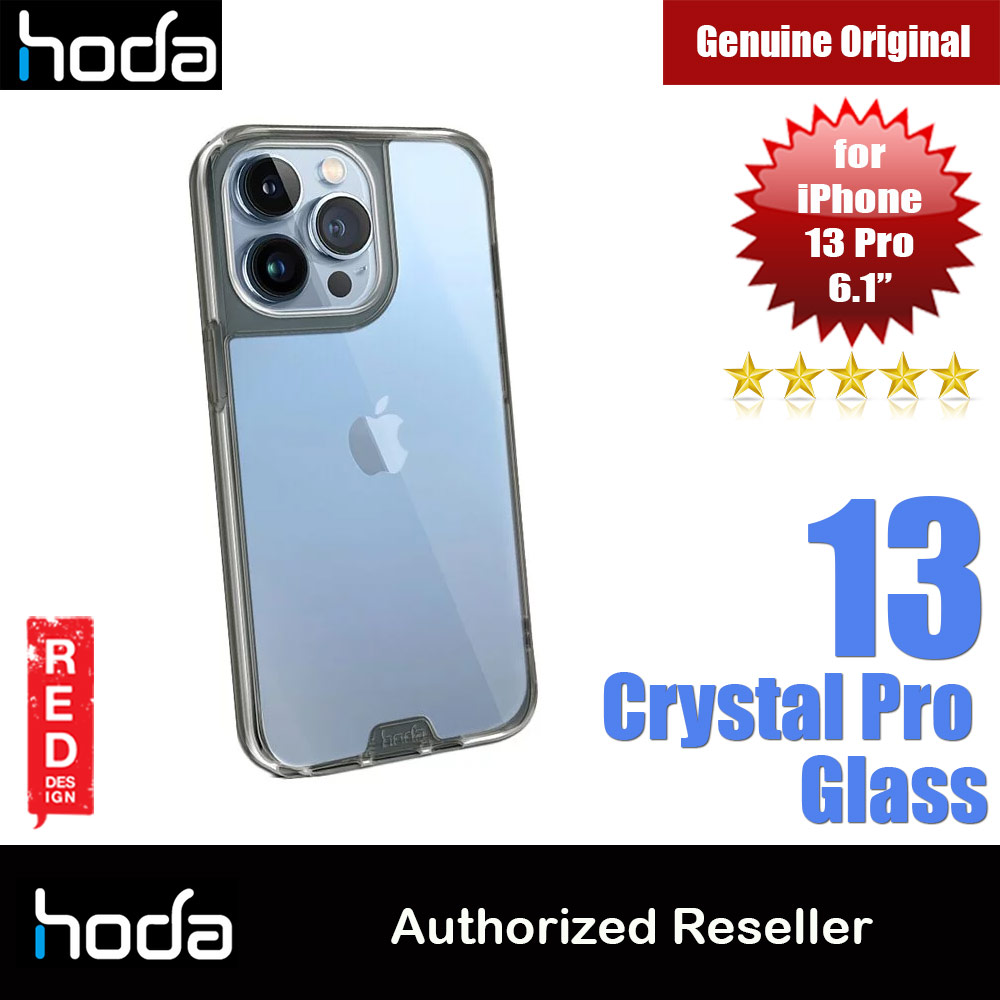 Hoda Military CRYSTAL PRO 3D TEMPERED GLASS BACKPLATE Drop Protection PROTECTIVE Case for Apple iPhone 13 Pro 6.1 (Crystal Clear Black)