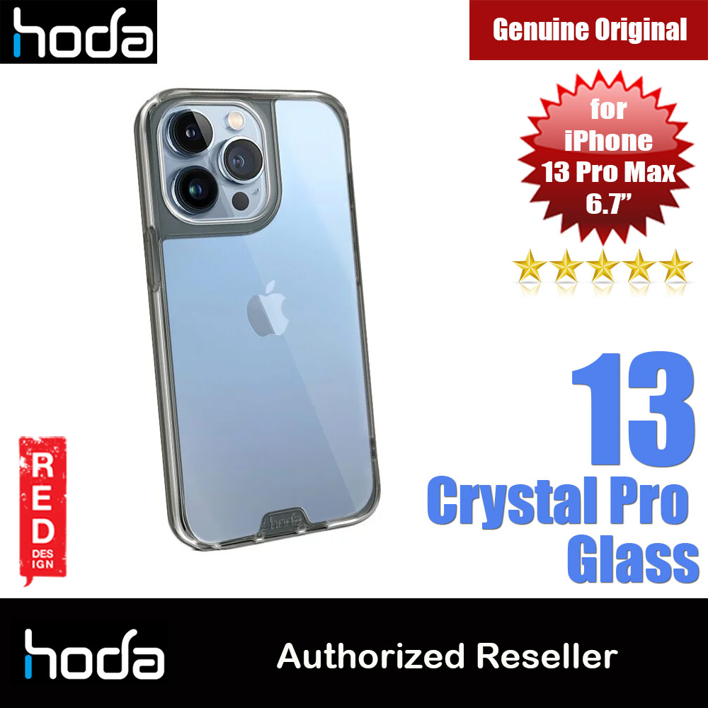 Hoda Military CRYSTAL PRO 3D TEMPERED GLASS BACKPLATE Drop Protection PROTECTIVE Case for Apple iPhone 13 Pro Max 6.7 (Crystal Clear Black)