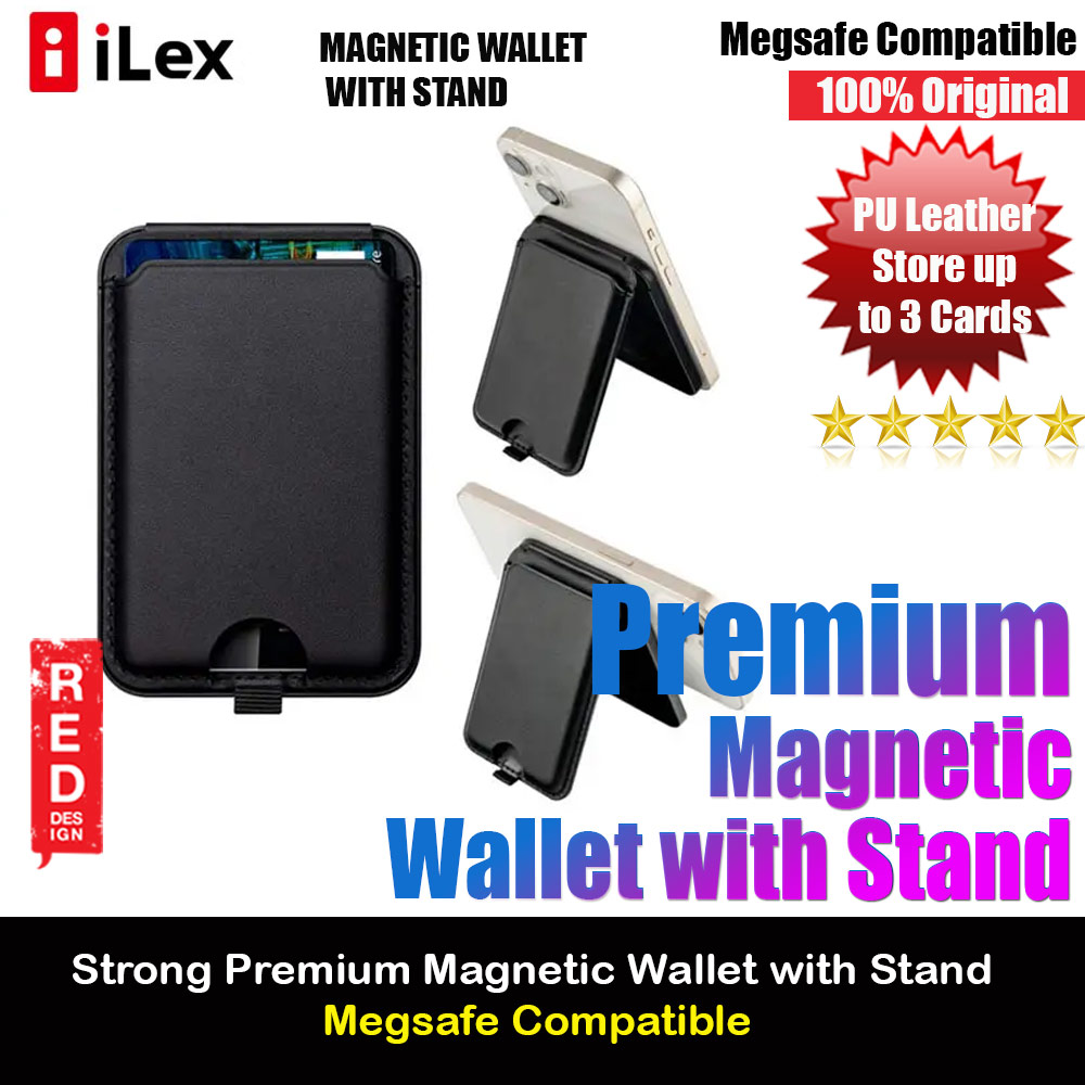 iLex Premium PU Leather Snap Magnetic Magsafe Compatible Wallet and Stand Kickstand Card Holder Phone Stand PU Leather (Black)