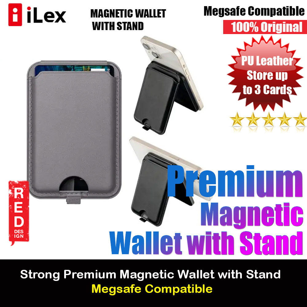 iLex Premium PU Leather Snap Magnetic Magsafe Compatible Wallet and Stand Kickstand Card Holder Phone Stand PU Leather (Grey)