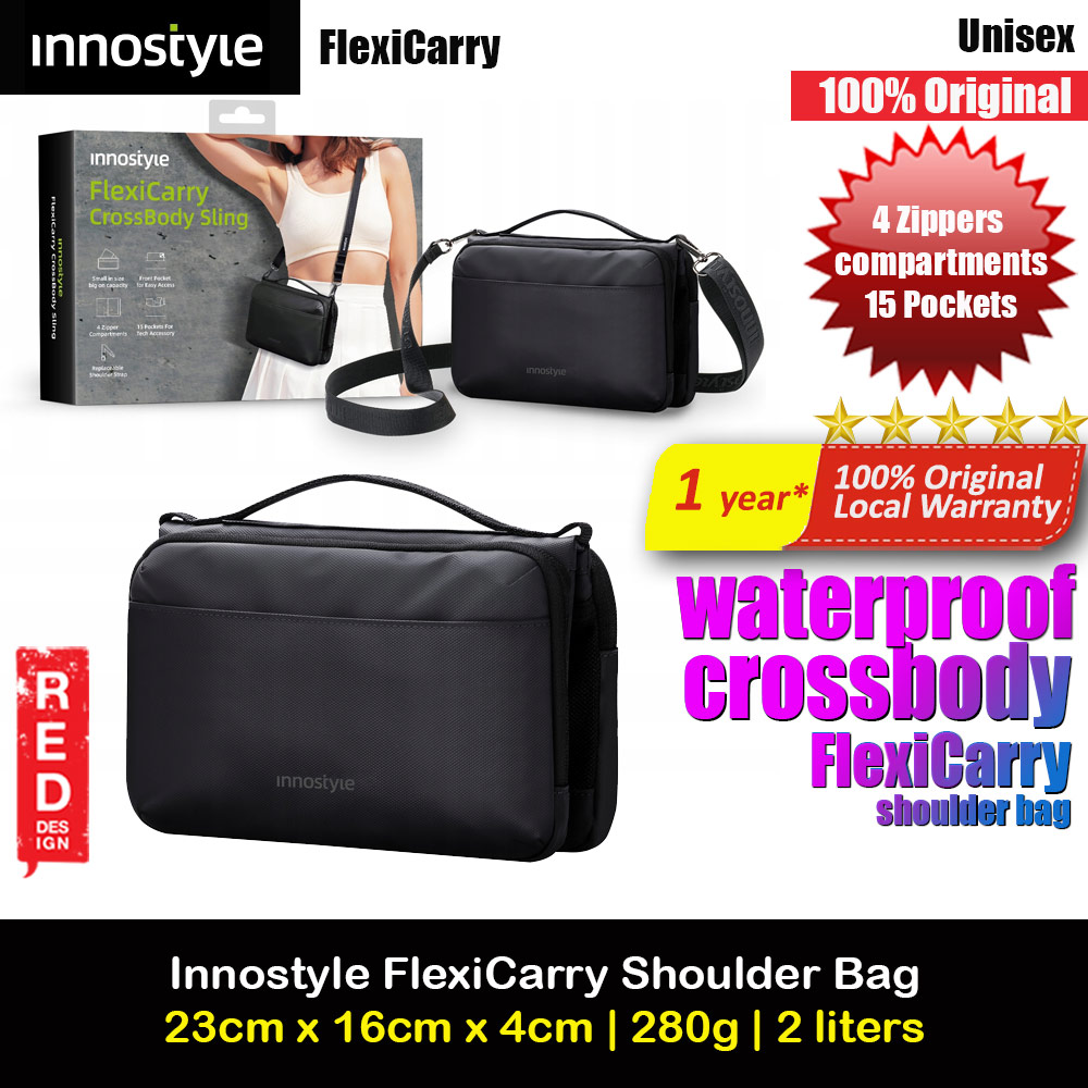 Innostyle FlexiCarry Crossbody Sling Shoulder Hand Carry Urban Style Bag Travel Bag (Classic Black)