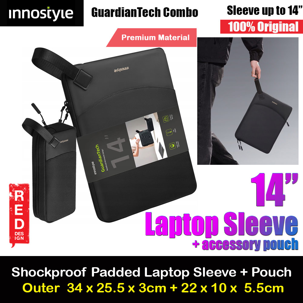 Innostyle Guardian Tech Sleeve Shock Proof Laptop Notebook Sleeve with accessories pouch for up to 14 inches Laptop (Black)