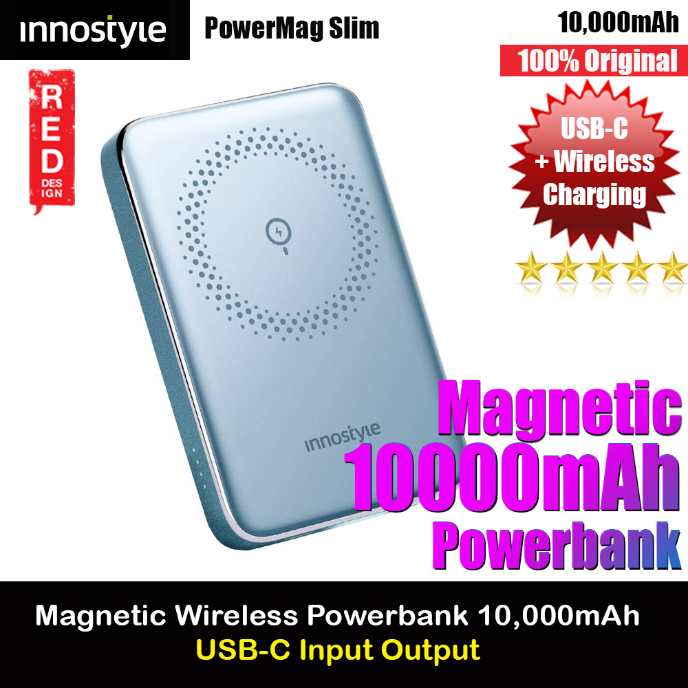 Innostyle PowerMag Slim Magnetic Wireless Charging with USB-C input output Fast Charge PowerBank (Blue)