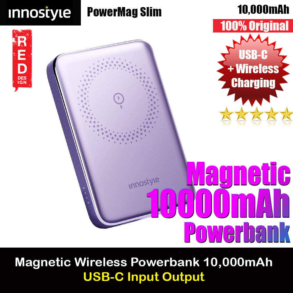 Innostyle PowerMag Slim Magnetic Wireless Charging with USB-C input output Fast Charge PowerBank (Lavender)